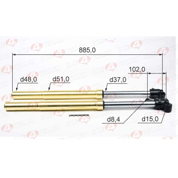 Амортизатор L=870 передний d48x51 (перья, компл.) XR250